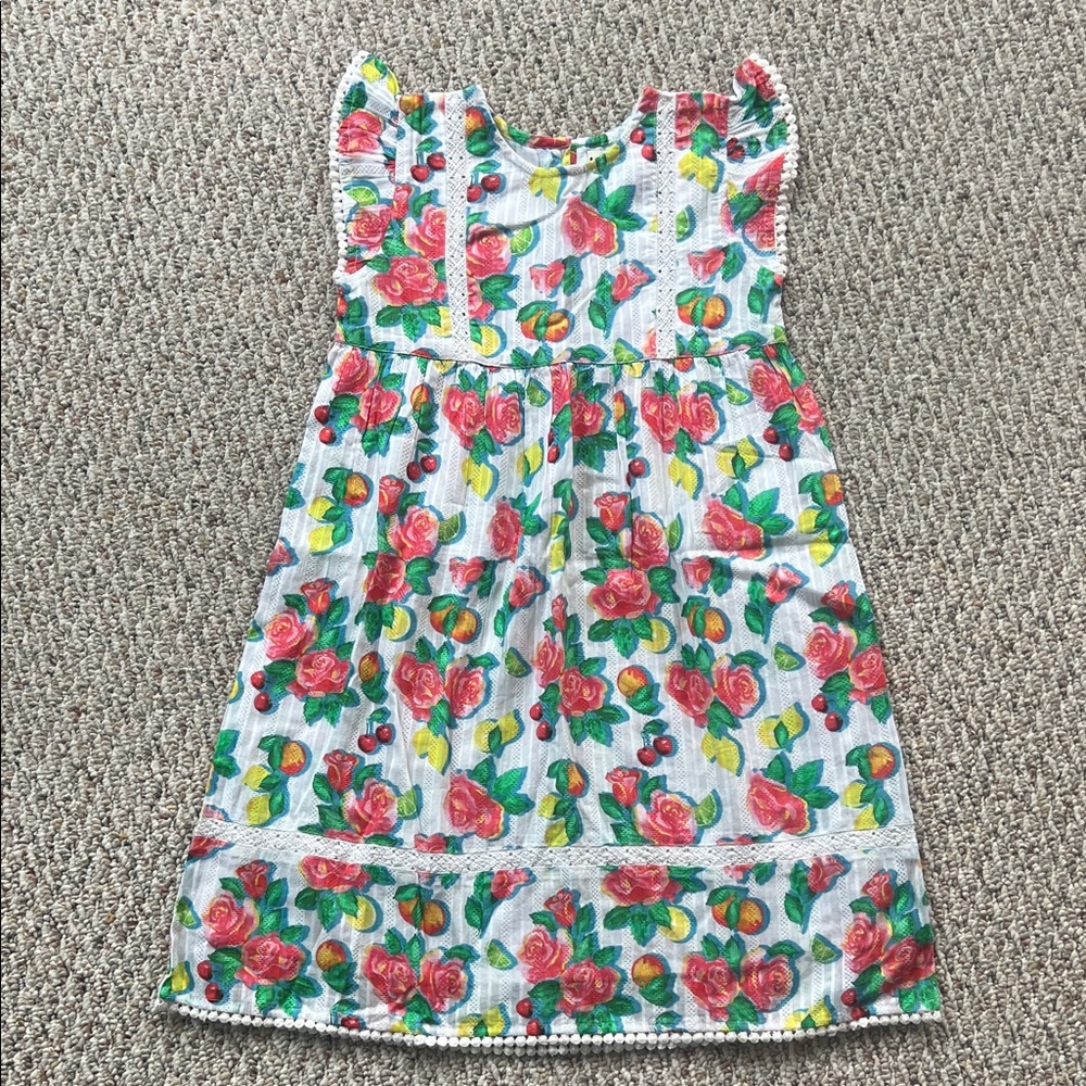 Roller Rabbit White Dress with Pink 🌹 , Green 🍃 , Lemon 🍋 and Cherry 🍒 Print